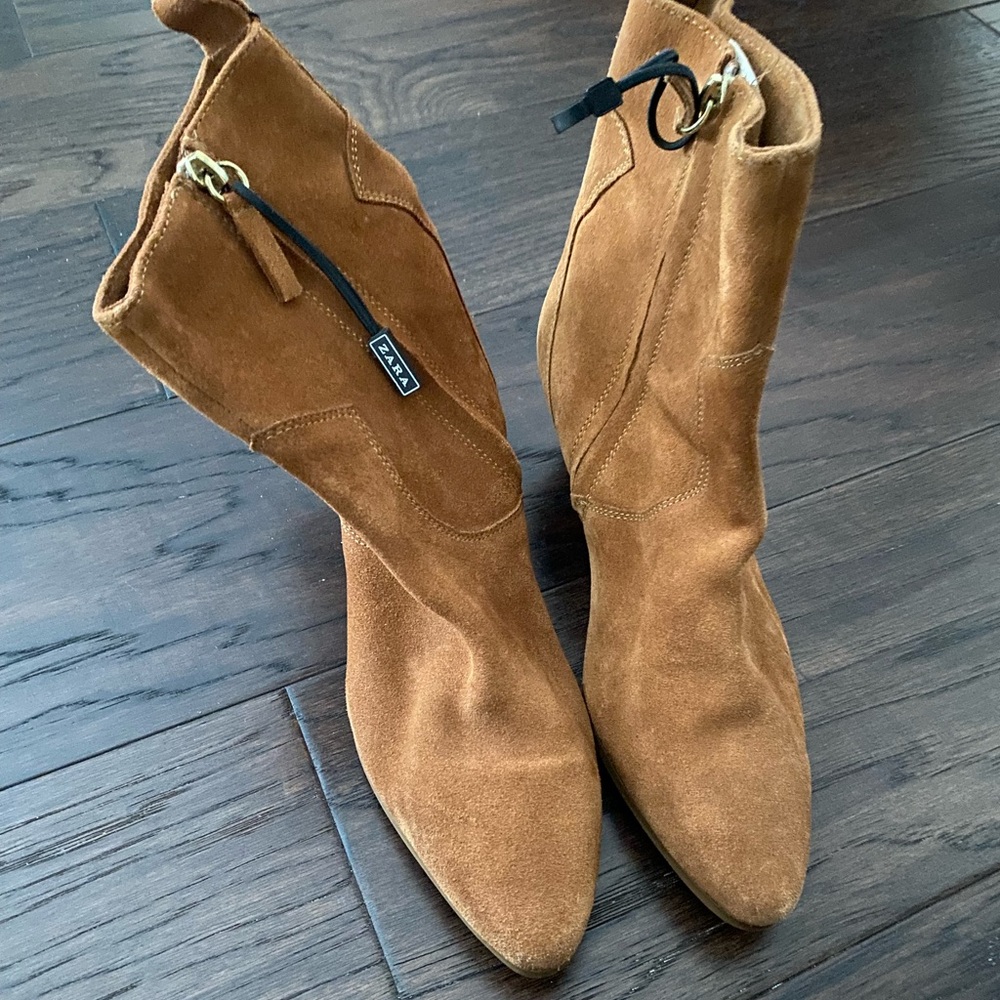 Zara Suede Leather Cowboy Boots